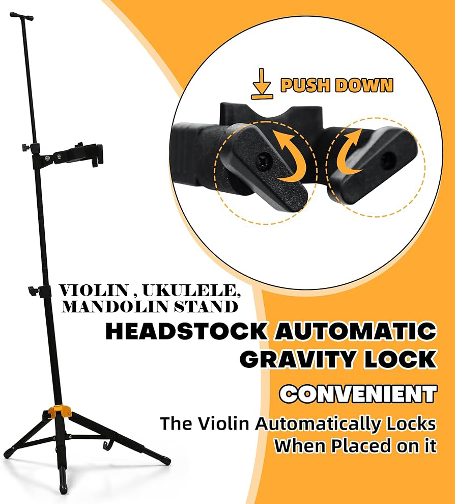 Adjustable Tripod Holder Self Locking Violin ,Ukulele, Mandolin Stand with Bow Holder, Stand